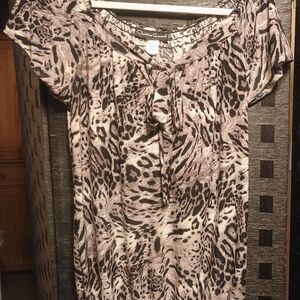 Calvin Klein Women's Animal Print Blouse - Black and Cream